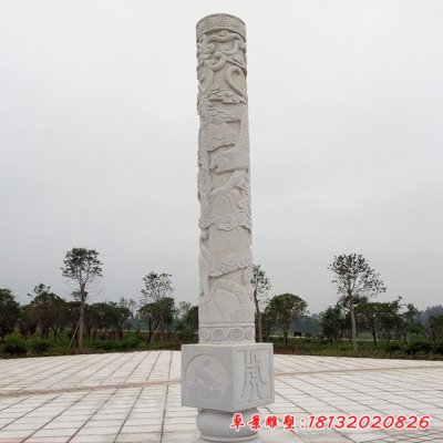 大理石12生肖浮雕柱