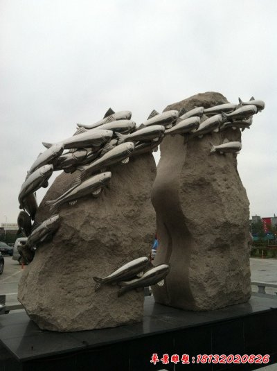 公园不锈钢鲤鱼群雕塑