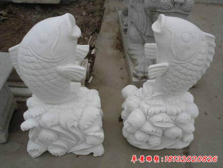 公园汉白玉喷水鲤鱼石雕