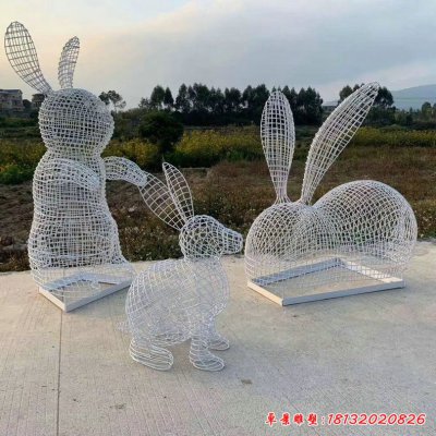 不锈钢编织兔子雕塑