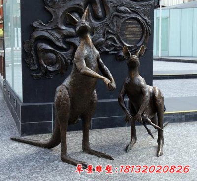 公园动物袋鼠铜雕