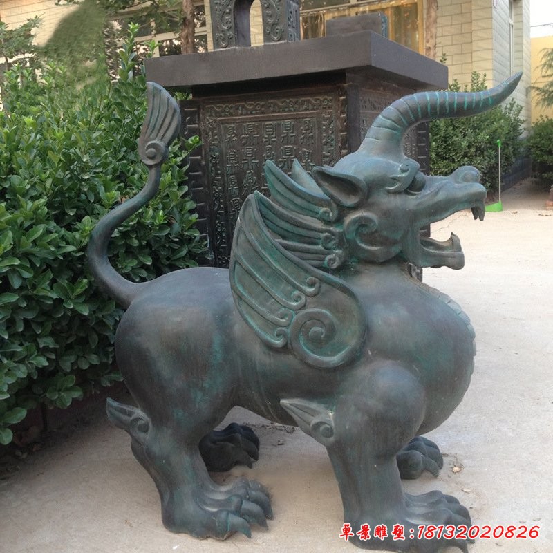 青铜独角兽獬豸雕塑
