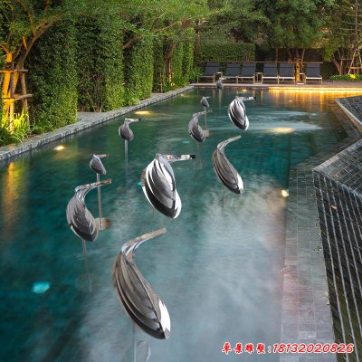 别墅庭院不锈钢抽象鱼雕塑 (1)
