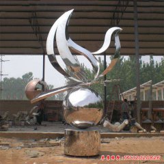 抽象不銹鋼和平鴿圓球雕塑
