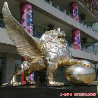 不锈钢企业招财飞狮雕塑