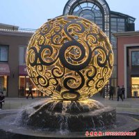不锈钢喷泉镂空球雕塑