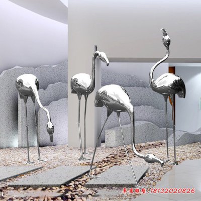 不锈钢抽象火烈鸟镜面雕塑