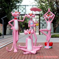 玻璃钢卡通彩绘粉红豹雕塑