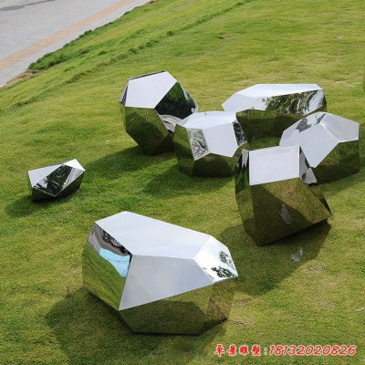 镜面不锈钢几何石块雕塑 (1)