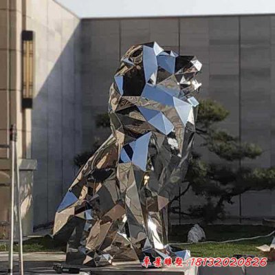 不锈钢几何狮子雕塑 (1)