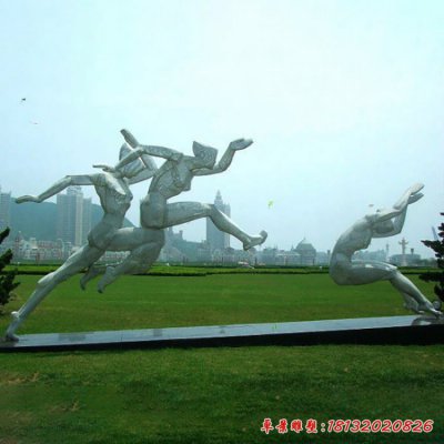 不锈钢人物雕塑，公园不锈钢跳远雕塑[1]