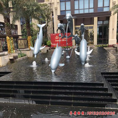 镜面不锈钢跳跃海豚雕塑 (4)