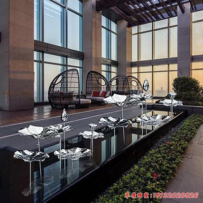 小区不锈钢荷花摆件雕塑