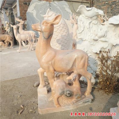 晚霞红石雕小鹿 (166)