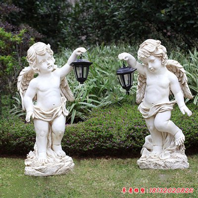 大理石提灯天使 石雕广场人物雕塑