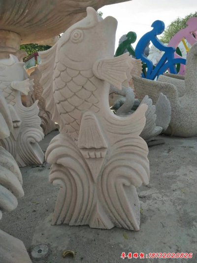 大理石鲤鱼喷泉雕塑 (3)