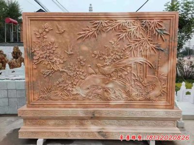 公园喜鹊登梅壁画石浮雕