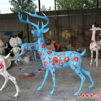 户外公园玻璃钢彩绘鹿雕塑
