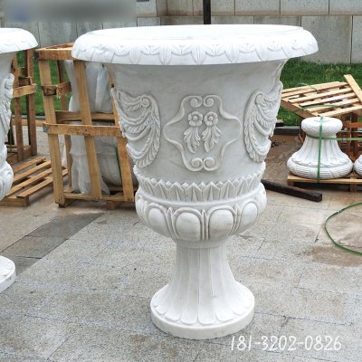 花钵石雕，汉白玉石雕花盆