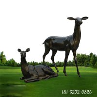 广场母子动物鹿铜雕